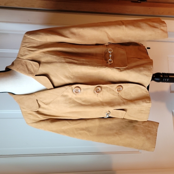 ENGLISH BIT Faux Suede Tan Jacket Big Buttons - Picture 5 of 8